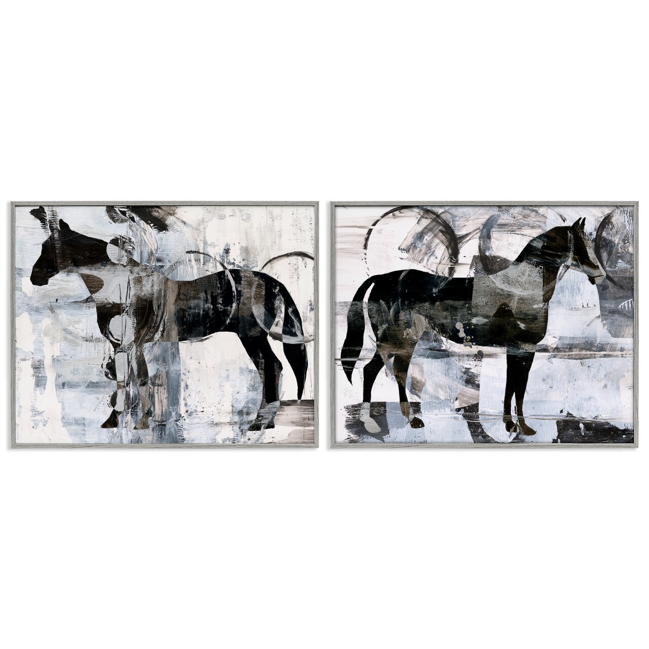 Stupell Industries Abstract Horse Silhouette Circles 2 pc Framed Giclee Wall Art Set Design by Ethan Harper